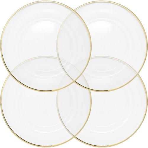 Présentation de Présentation Assiettes en verre transparent, bord métallique doré, lot 4