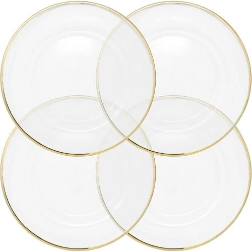 Assiettes en verre transparent, bord métallique doré, lot 4 - Vue principale