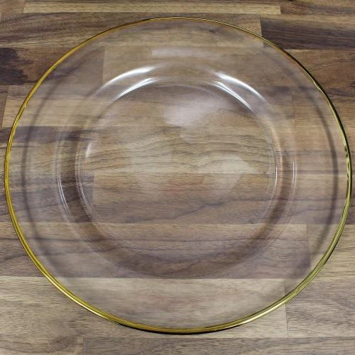 Zoom sur Assiettes en verre transparent, bord métallique doré, lot 4