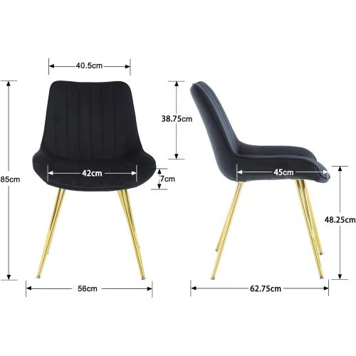 Détail de Chaises Salle à Manger Velours Noir, Pieds Dorés, Lot 2
