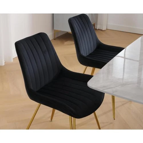 Zoom sur Chaises Salle à Manger Velours Noir, Pieds Dorés, Lot 2