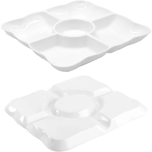 Zoom sur Assiettes à Compartiments GYSRXS, Plastique Réutilisable Blanc
