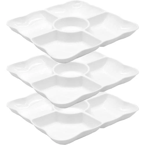 Détail de Assiettes à Compartiments GYSRXS, Plastique Réutilisable Blanc