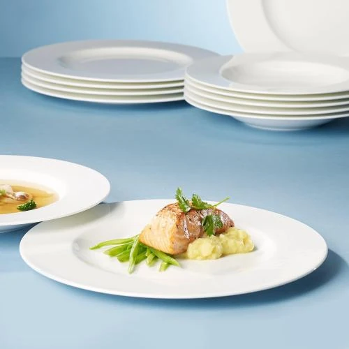 Détail de Assiette plate porcelaine Bone Villeroy Boch, Blanc, 6 pièces