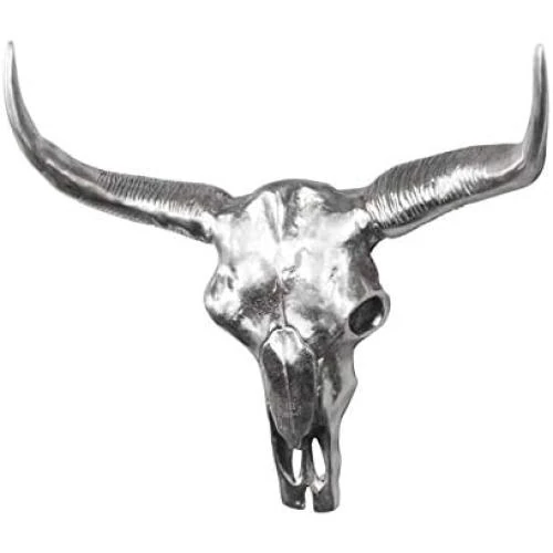 Zoom sur Décoration murale moderne, motif tête de taureau, aluminium argenté