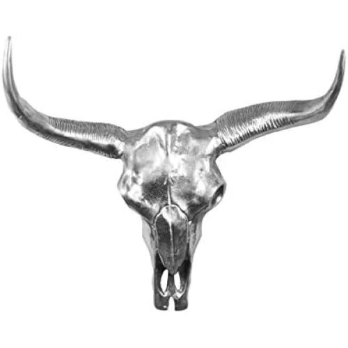 Détail de Décoration murale moderne, motif tête de taureau, aluminium argenté