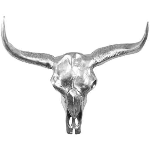 Décoration murale moderne, motif tête de taureau, aluminium argenté - Vue principale