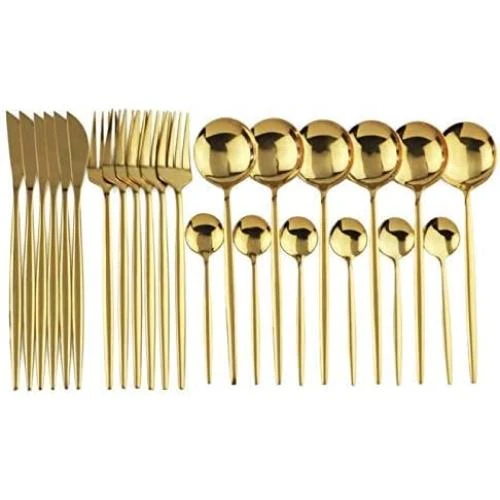 Twbbt Couverts inox 24 pièces, Miroir doré, Lave-vaisselle - Vue principale