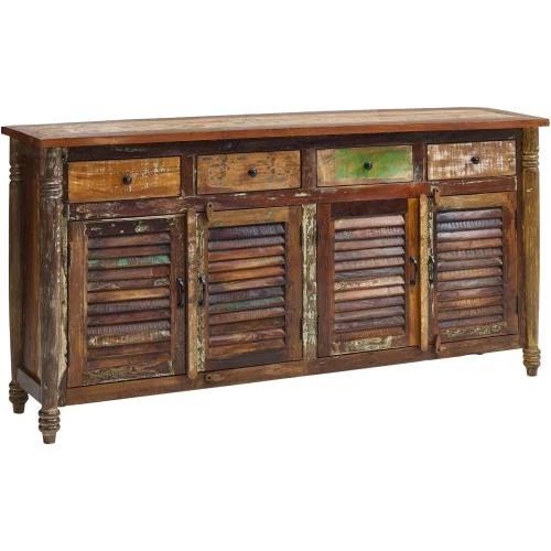 Buffet Bois Massif Recyclé Laqué Multicolore Ethnique - Vue principale