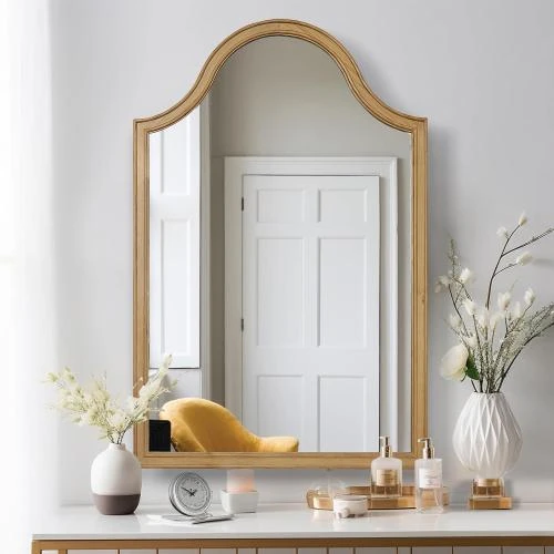 Miroir mural incurvé bois marron rustique, vintage décoratif - Vue principale