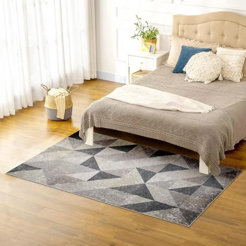Détail de Tapis Salon Chambre Design Moderne, Poils Courts, Gris