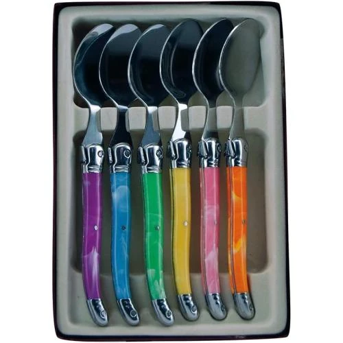 Zoom sur Coffret 6 cuillères à café multicolores Laguiole Production