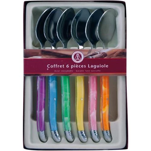 Détail de Coffret 6 cuillères à café multicolores Laguiole Production
