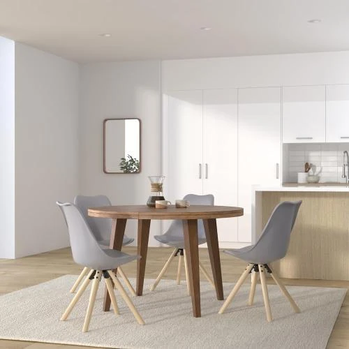 Détail de Chaises de Cuisine en Bois Rembourrées, Lot de 4, Gris
