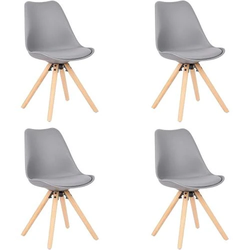 Chaises de Cuisine en Bois Rembourrées, Lot de 4, Gris - Vue principale