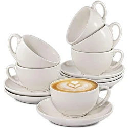 Tasses Cappuccino Ceramique Blanche Cosumy, Soucoupes Incluses