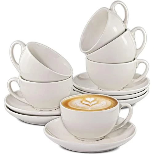 Tasses Cappuccino Ceramique Blanche Cosumy, Soucoupes Incluses - Vue principale