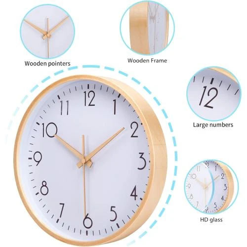 Zoom sur Horloge Murale VIVILINEN Bois Naturel Massif Moderne