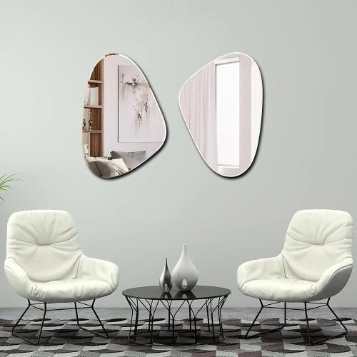 Zoom sur Miroir décoratif mural asymétrique, argenté, moderne