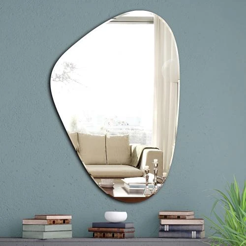 Miroir décoratif mural asymétrique, argenté, moderne - Vue principale