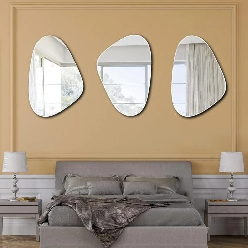 Détail de Miroir décoratif mural asymétrique, argenté, moderne
