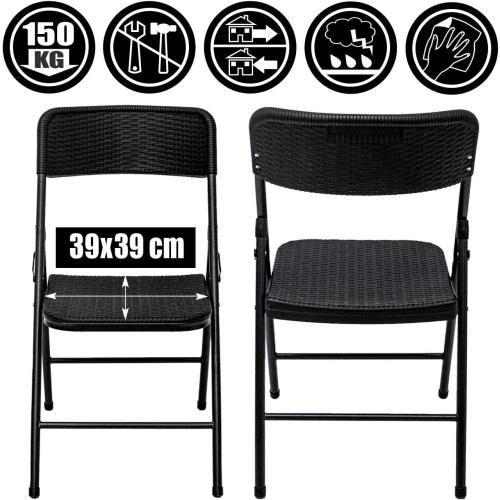 Zoom sur Chaises Pliantes Amanka, Rotin Noir, Balcon, Jardin