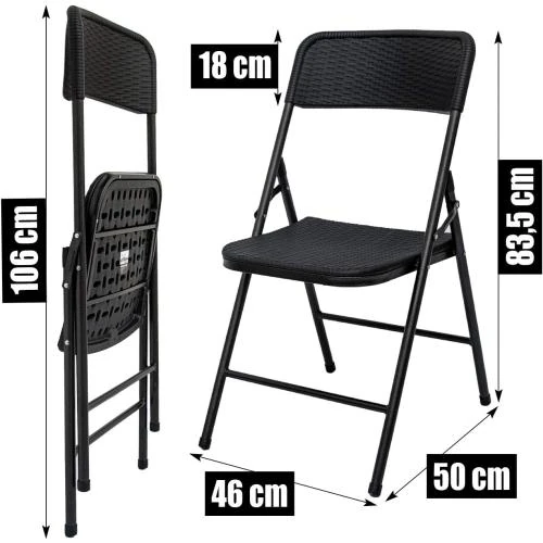 Détail de Chaises Pliantes Amanka, Rotin Noir, Balcon, Jardin