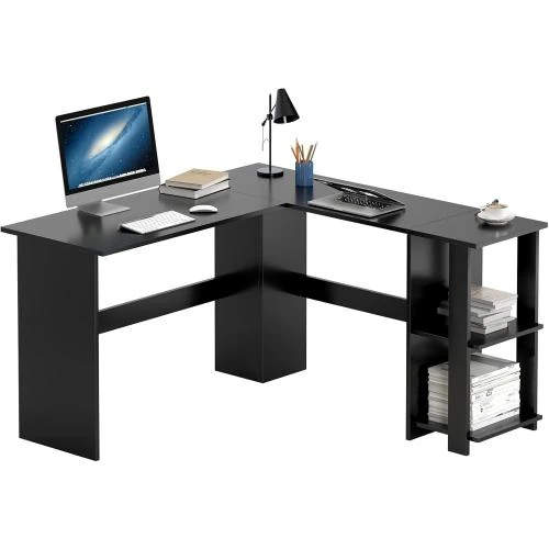 Bureau d'angle SogesHome, 2 étagères, design moderne - Vue principale