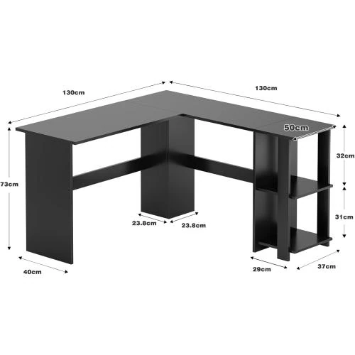 Détail de Bureau d'angle SogesHome, 2 étagères, design moderne