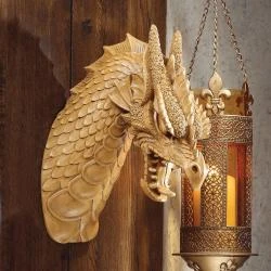 Sculpture murale dragon bronze, lot de 2, Design Toscano en situation