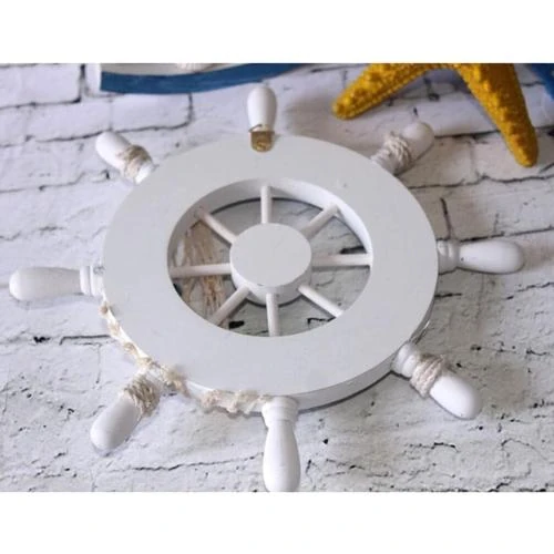 Zoom sur WINOMO Volant bateau bois, décoration murale, ancre, mouette