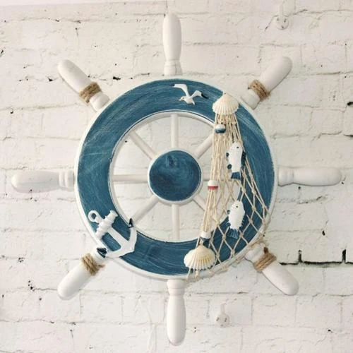 Détail de WINOMO Volant bateau bois, décoration murale, ancre, mouette