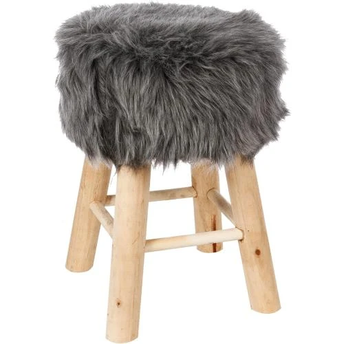 Tabouret Oslo Effet Fourrure Gris, Design Chic Atmosphera - Vue principale