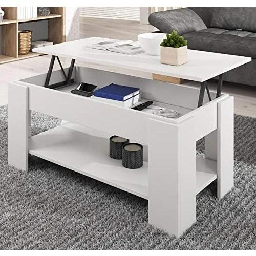 Détail de Table Basse Plateau Relevable Coffre Blanc Brillant