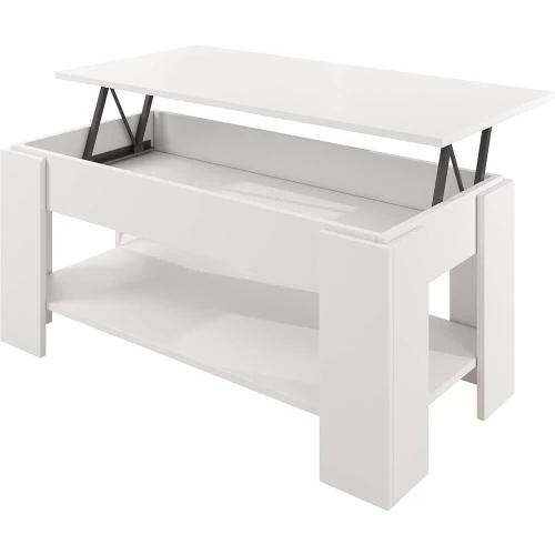 Table Basse Plateau Relevable Coffre Blanc Brillant - Vue principale