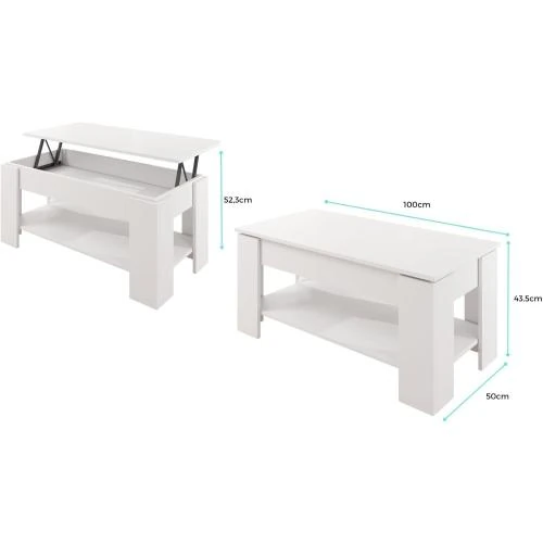 Zoom sur Table Basse Plateau Relevable Coffre Blanc Brillant