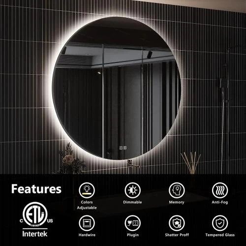 Détail de Miroir Rond ROOMTEC Rétroéclairé LED, Antibuée, Tactile
