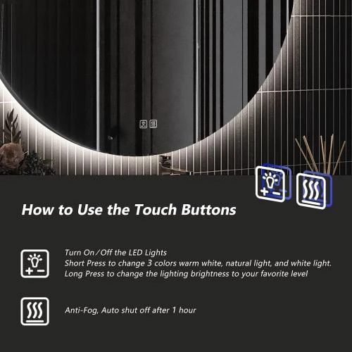 Zoom sur Miroir Rond ROOMTEC Rétroéclairé LED, Antibuée, Tactile