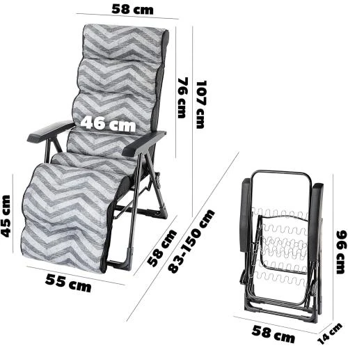 Détail de KADAX Fauteuil Jardin Acier Inclinable Pliable Gris