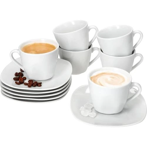 Tasses à café porcelaine blanche, lot 6 pièces, chic - Vue principale