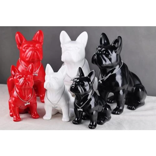 Zoom sur WUBIANJIE Statue bouledogue français céramique blanche décoration