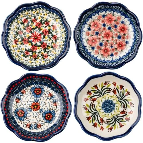 Assiettes porcelaine, lot 4, motif floral exotique - Vue principale