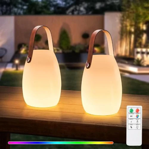 Lampe de table LED extérieure, télécommande, blanc chaud, étanche IP44 - Vue principale