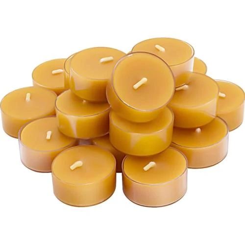 Bougies en cire d'abeille naturelles, lot de 20, tasses transparentes - Vue principale