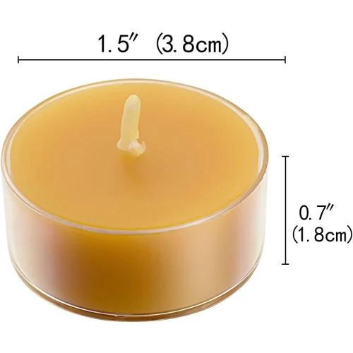 Détail de Bougies en cire d'abeille naturelles, lot de 20, tasses transparentes