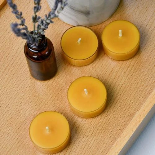 Zoom sur Bougies en cire d'abeille naturelles, lot de 20, tasses transparentes