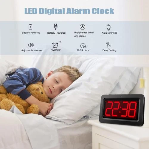 Détail de Horloge Murale EUTUHIY, LED Rouge, Design Moderne, Réveil