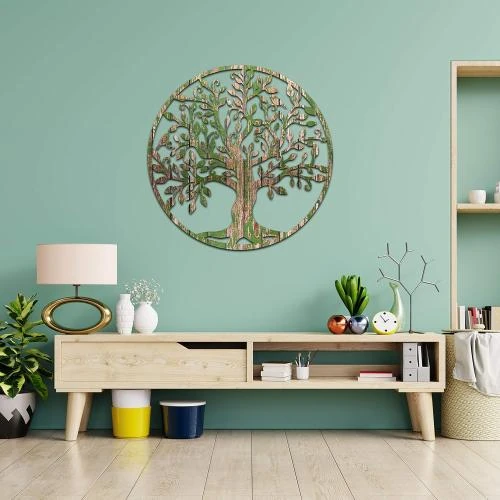 Détail de Décoration murale arbre de vie, métal, bois, cadeau maison