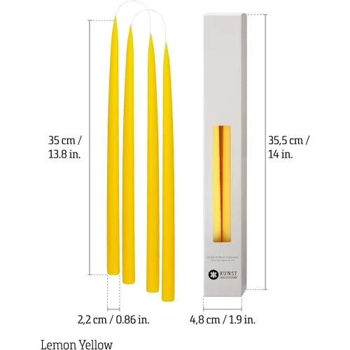 Zoom sur Bougies jaune citron Kunstindustrien, lot de 4, paraffine