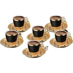 Tasses à café expresso porcelaine, motifs turcs, doré noir